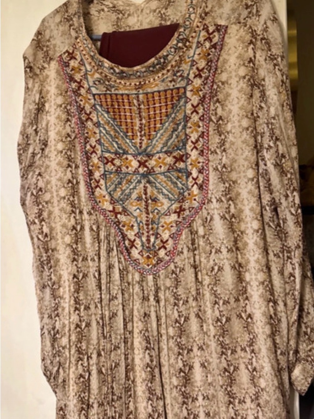 Impressions Cream Tunic with Multicolor Embroidered Yoke